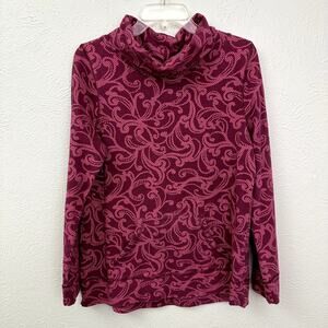 Talbots Cozy Pink Turtleneck Swirl Print Sweater
